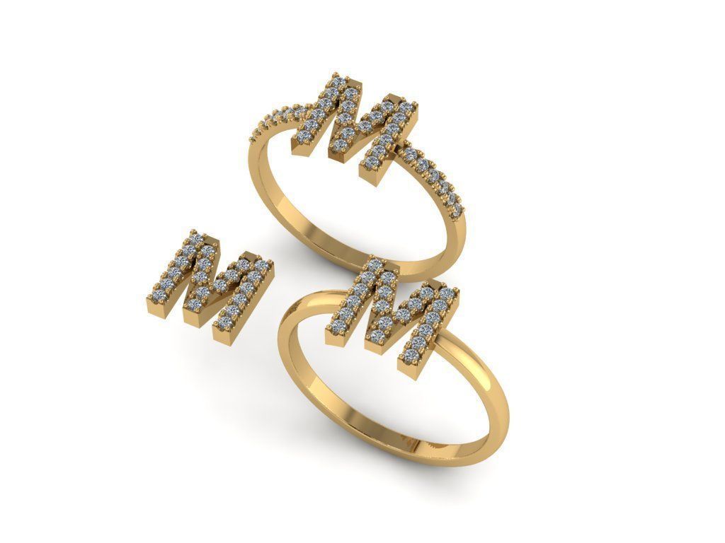 Alphabet letter ring M 3D print model_4