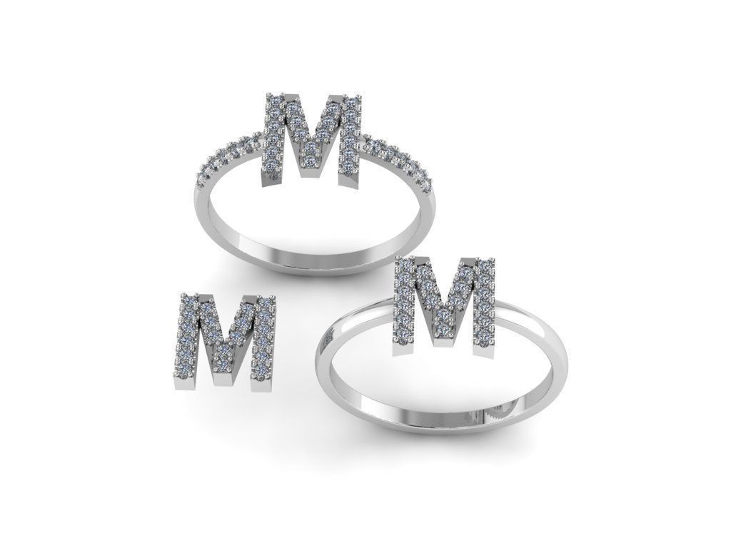 Alphabet letter ring M 3D print model_1