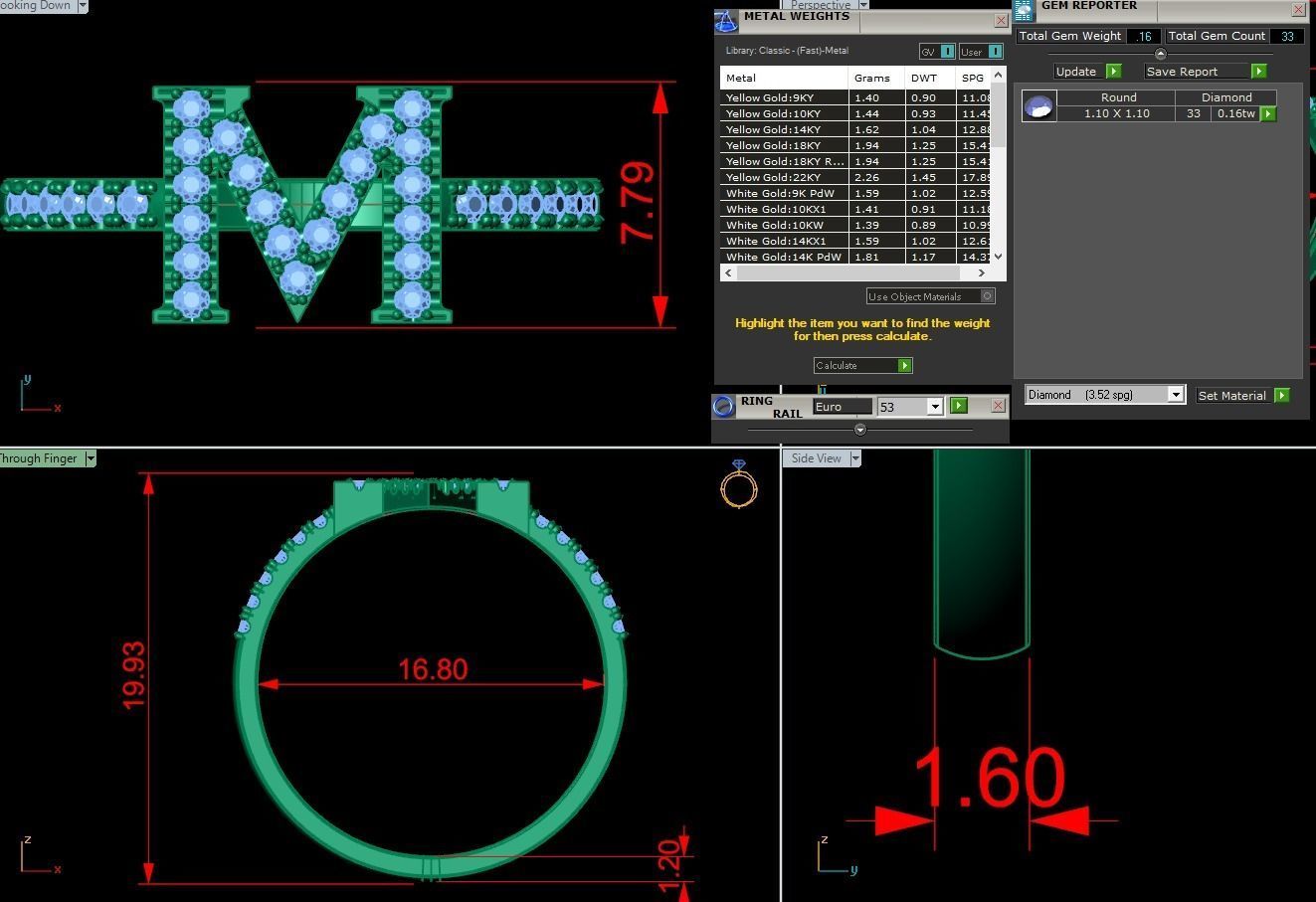 Alphabet letter ring M 3D print model_3