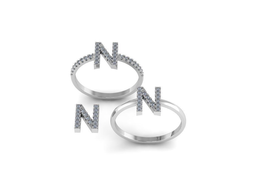 Alphabet letter ring N 3D print model_14