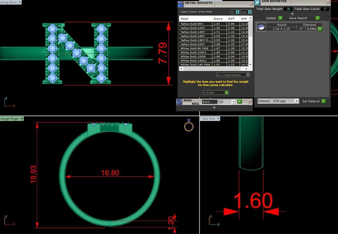 Alphabet letter ring N 3D print model_3