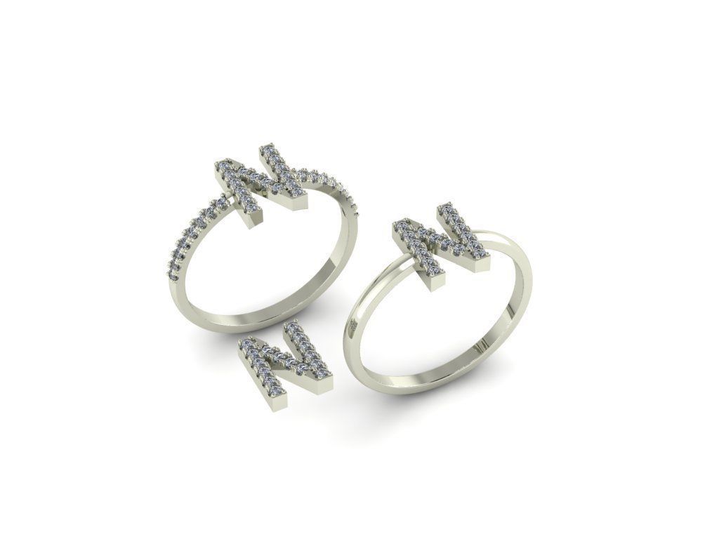 Alphabet letter ring N 3D print model_7