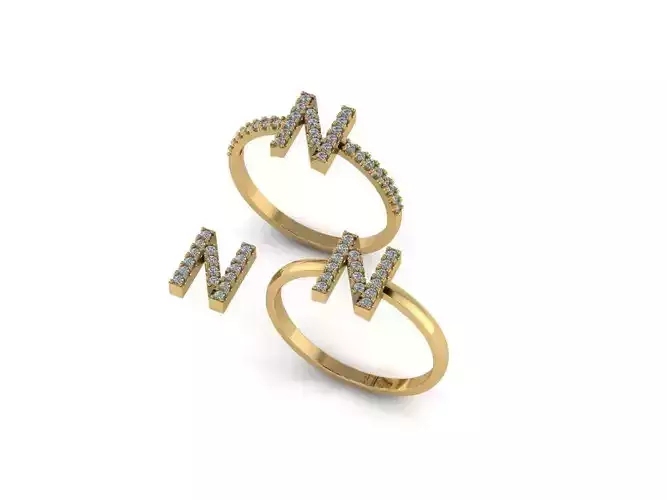 Alphabet letter ring N 3D print model