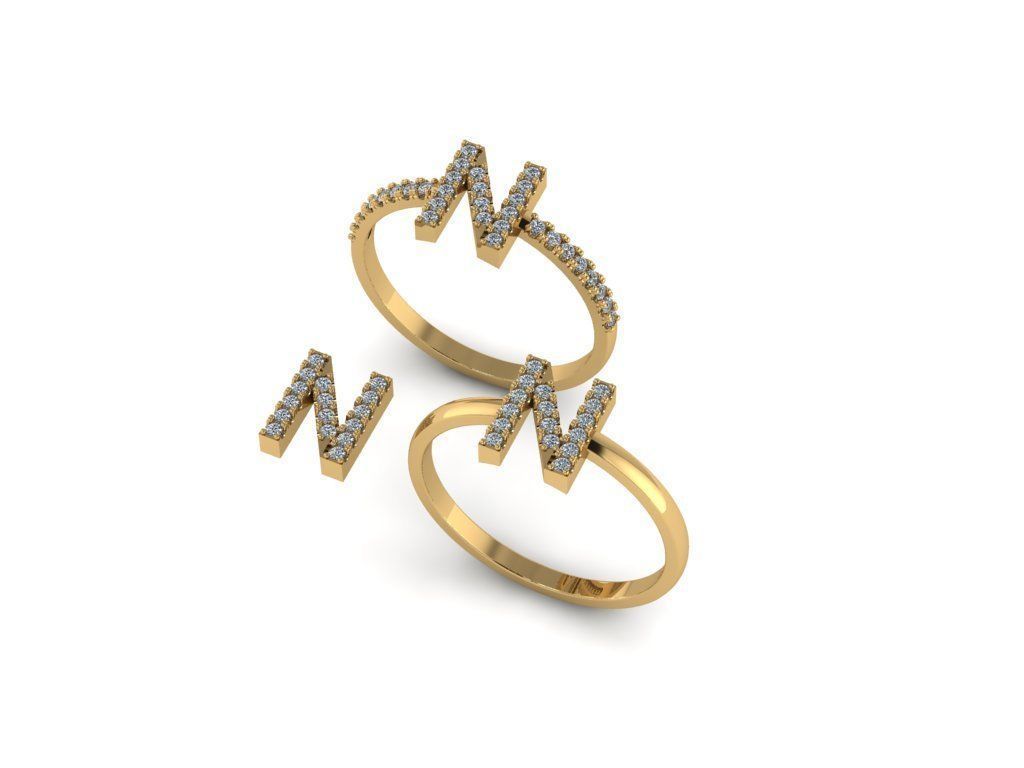 Alphabet letter ring N 3D print model_8