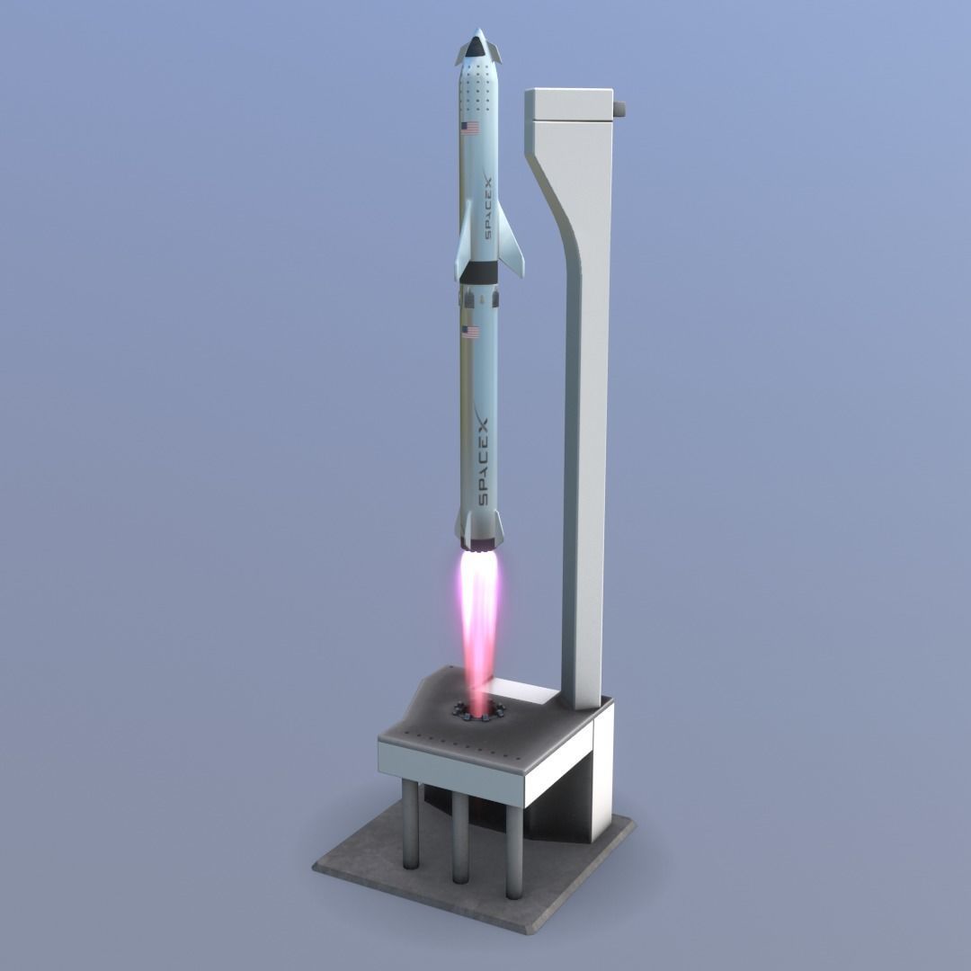 Rocket SpaceX with start platform Lowpoly Low-poly 3D model_4