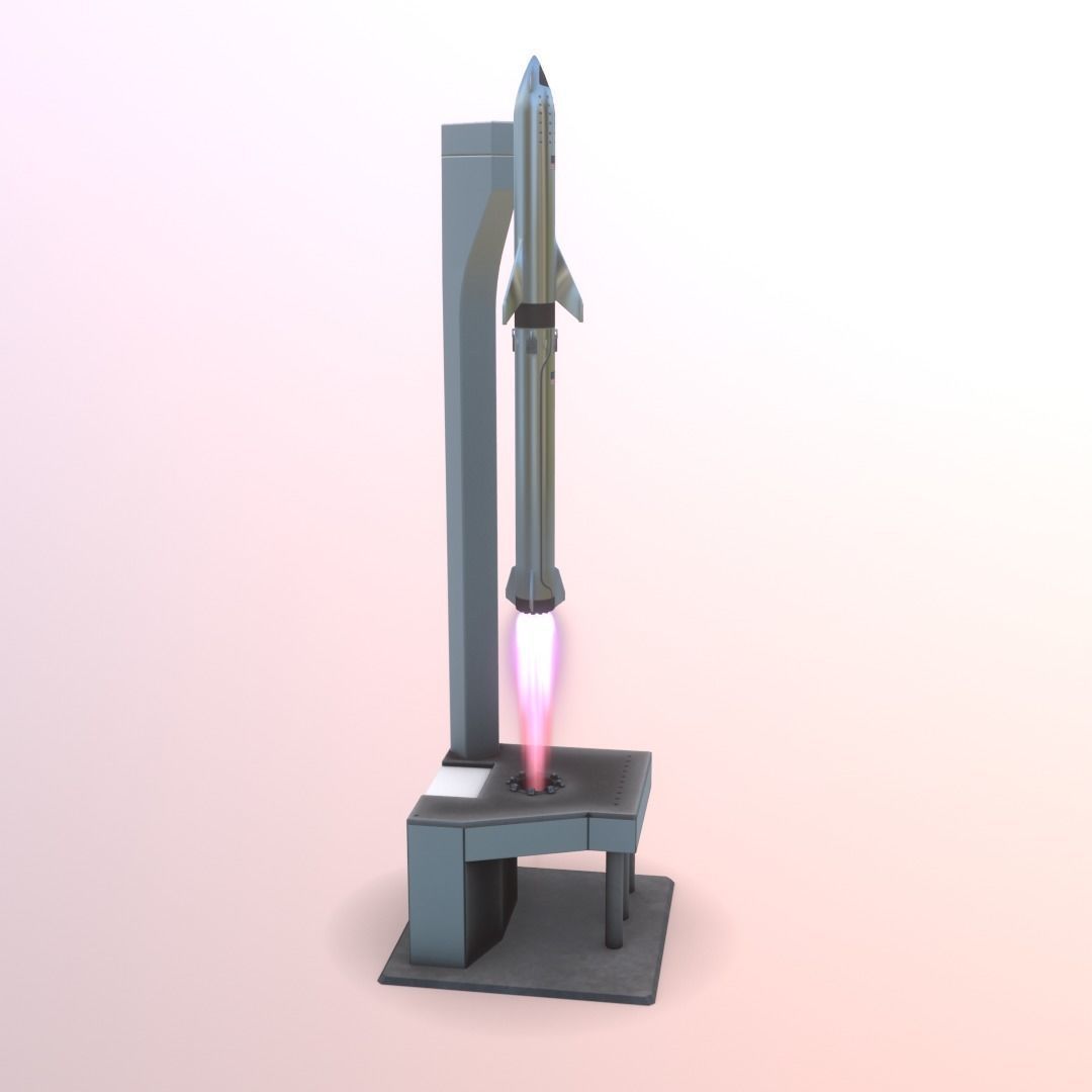 Rocket SpaceX with start platform Lowpoly Low-poly 3D model_3