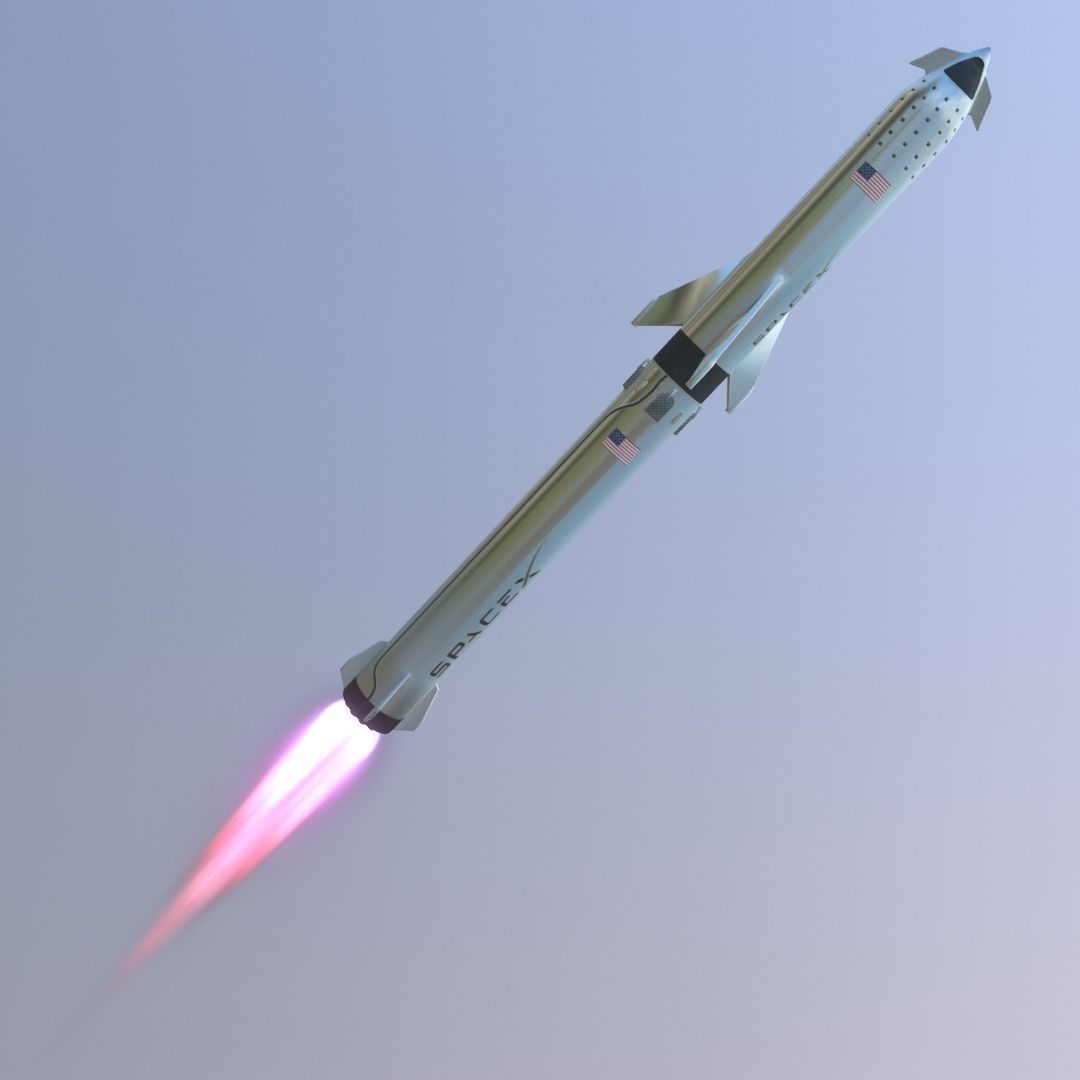 Rocket SpaceX with start platform Lowpoly