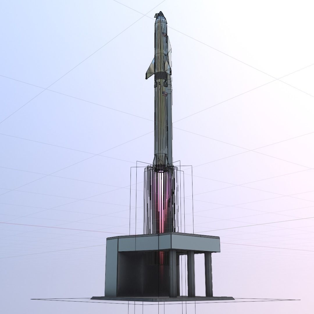 Rocket SpaceX with start platform Lowpoly Low-poly 3D model_6