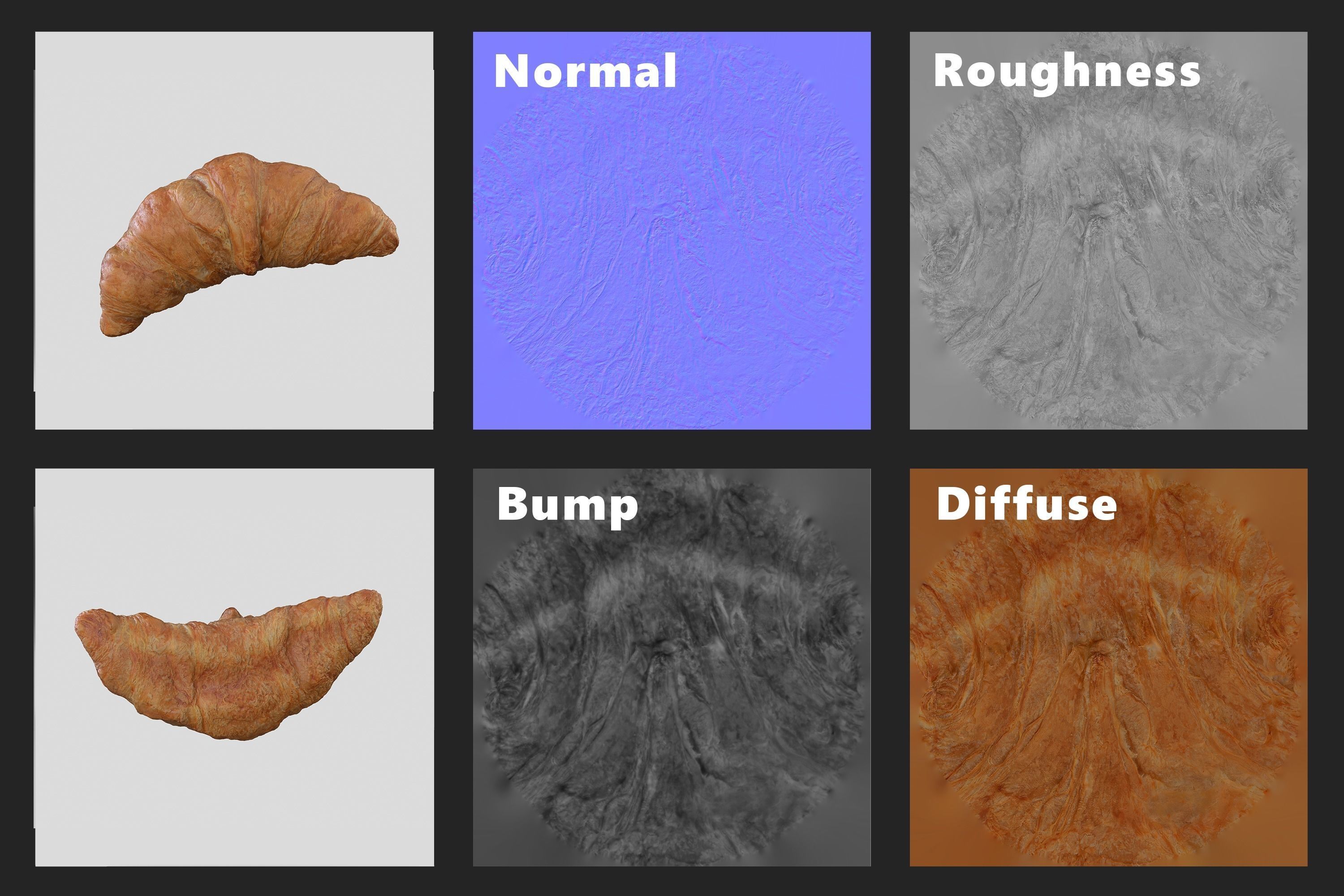 Croissant Bread 3D model Photoscan Low-poly 3D model_10