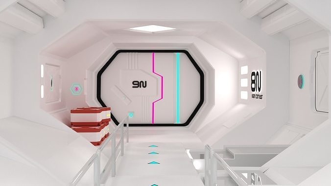 Spaceship Corridor - Modular  Serie A  - Game ready - Production Low-poly 3D model