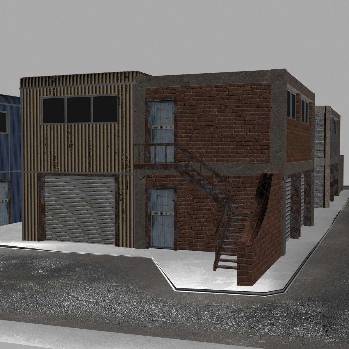 Modular Industrial Buildings Low-poly 3D model_5