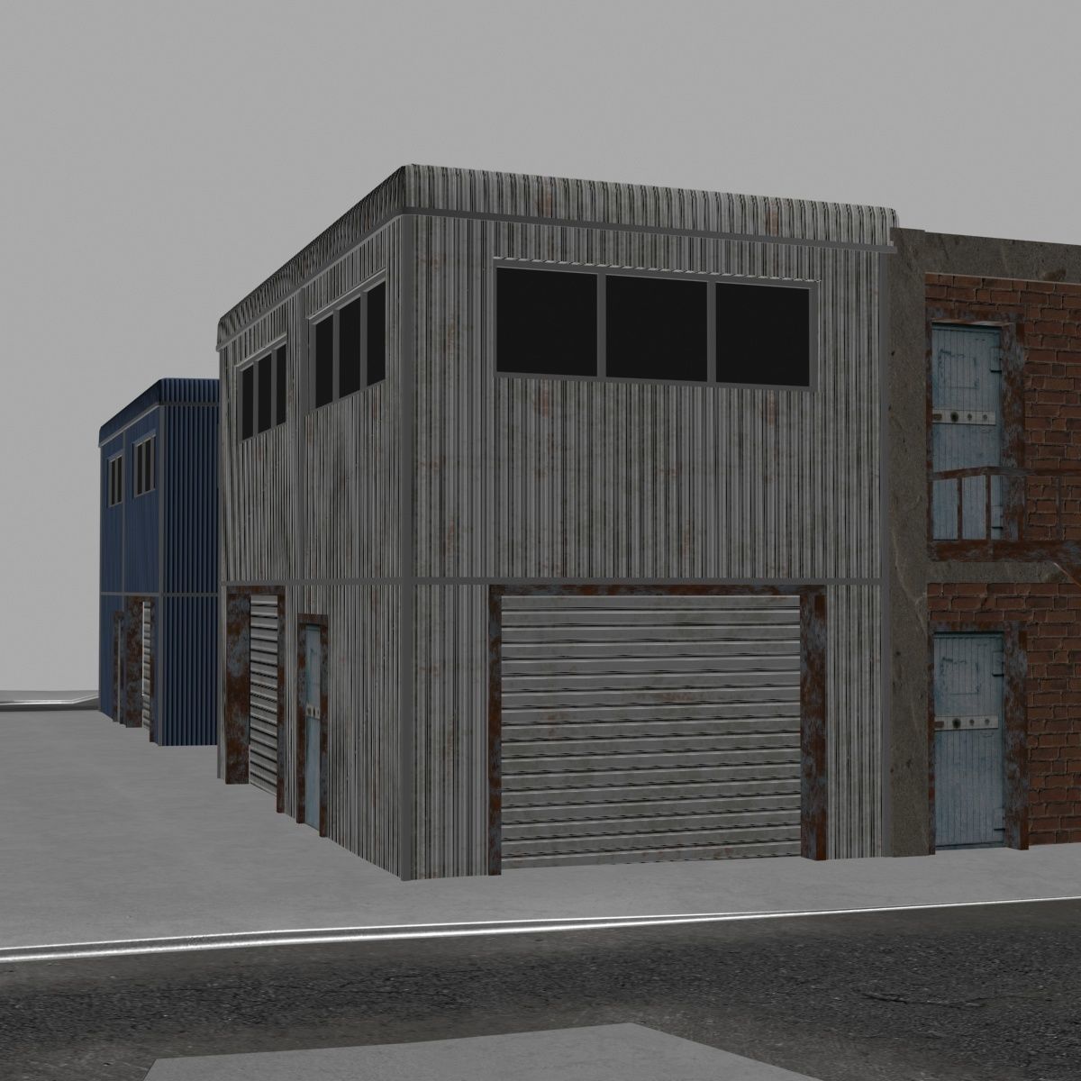 Modular Industrial Buildings Low-poly 3D model_7