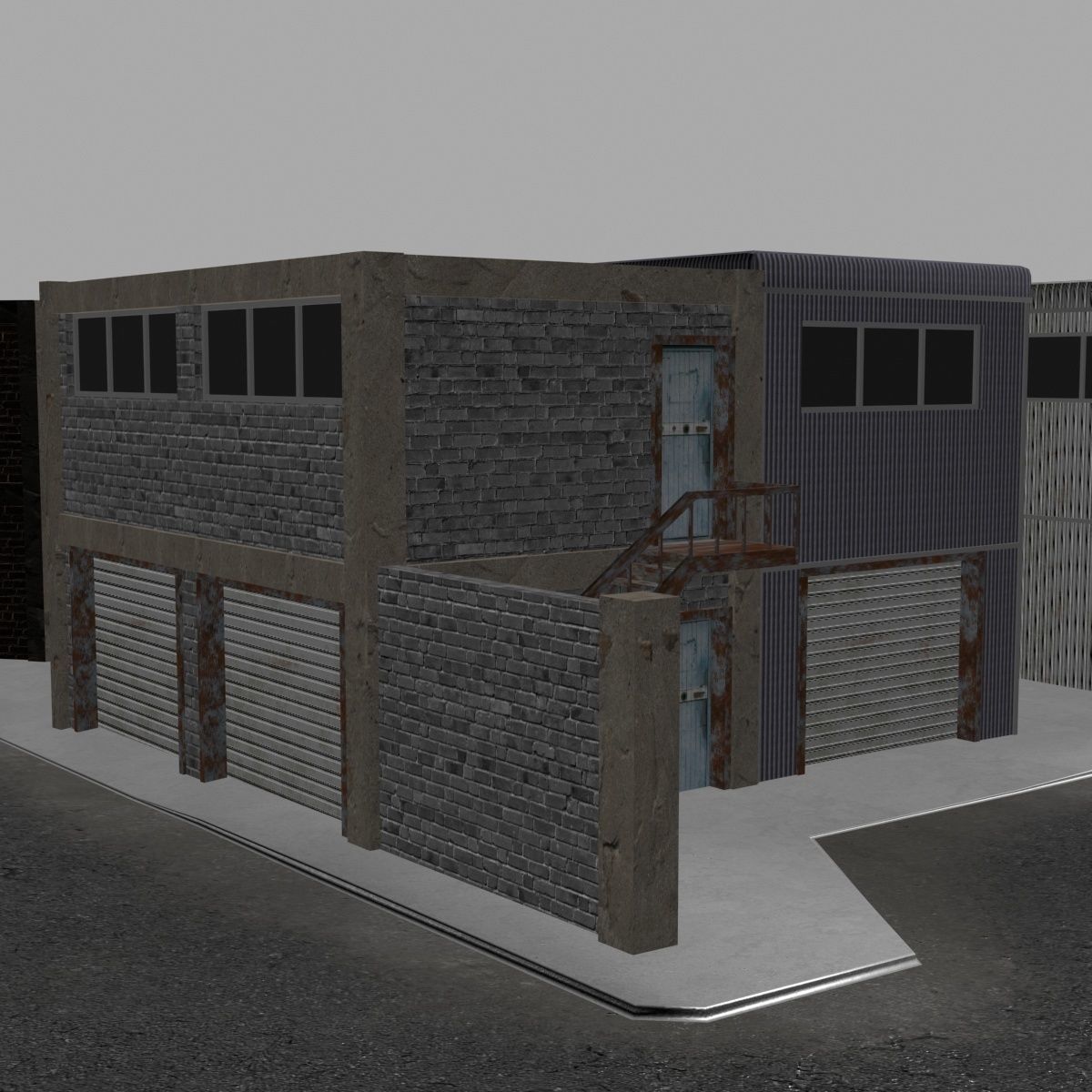 Modular Industrial Buildings Low-poly 3D model_6
