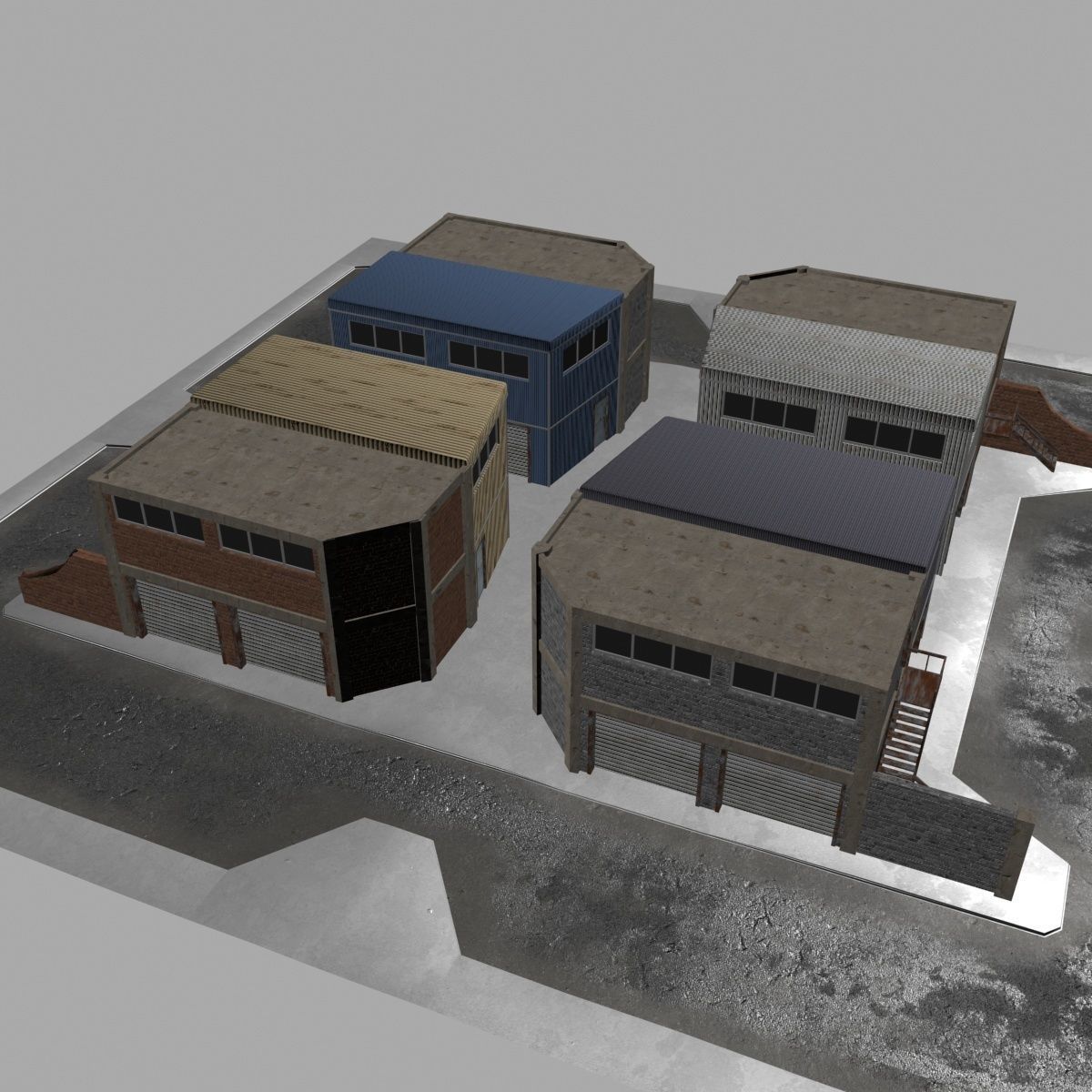 Modular Industrial Buildings Low-poly 3D model_4