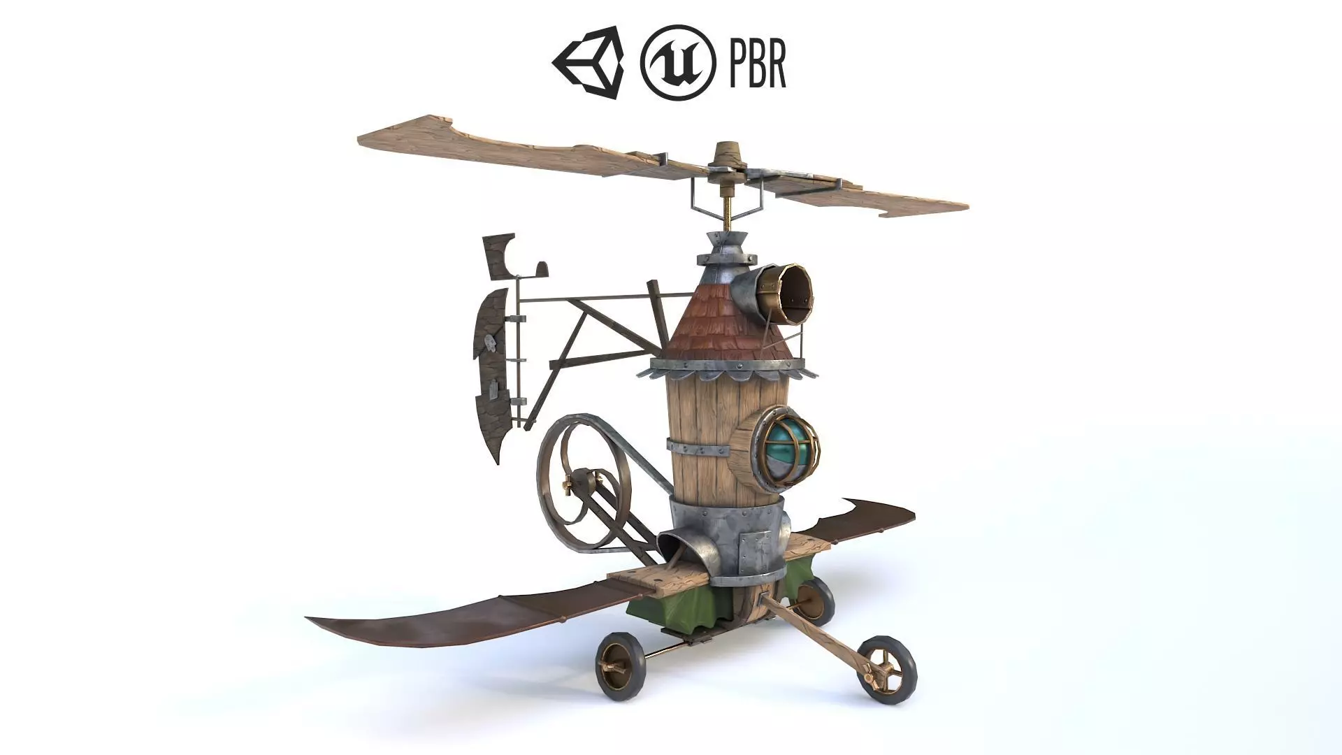 Airship wooden flying machine Low-poly 3D model