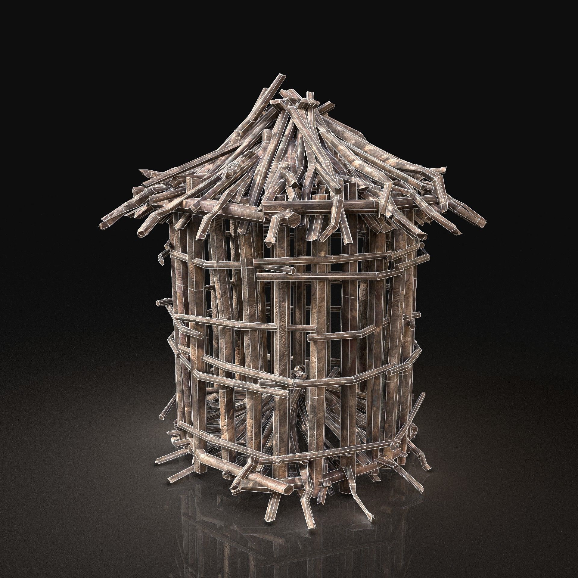 Next Gen AAA Round Animal Cage made of sticks Low-poly 3D model_4