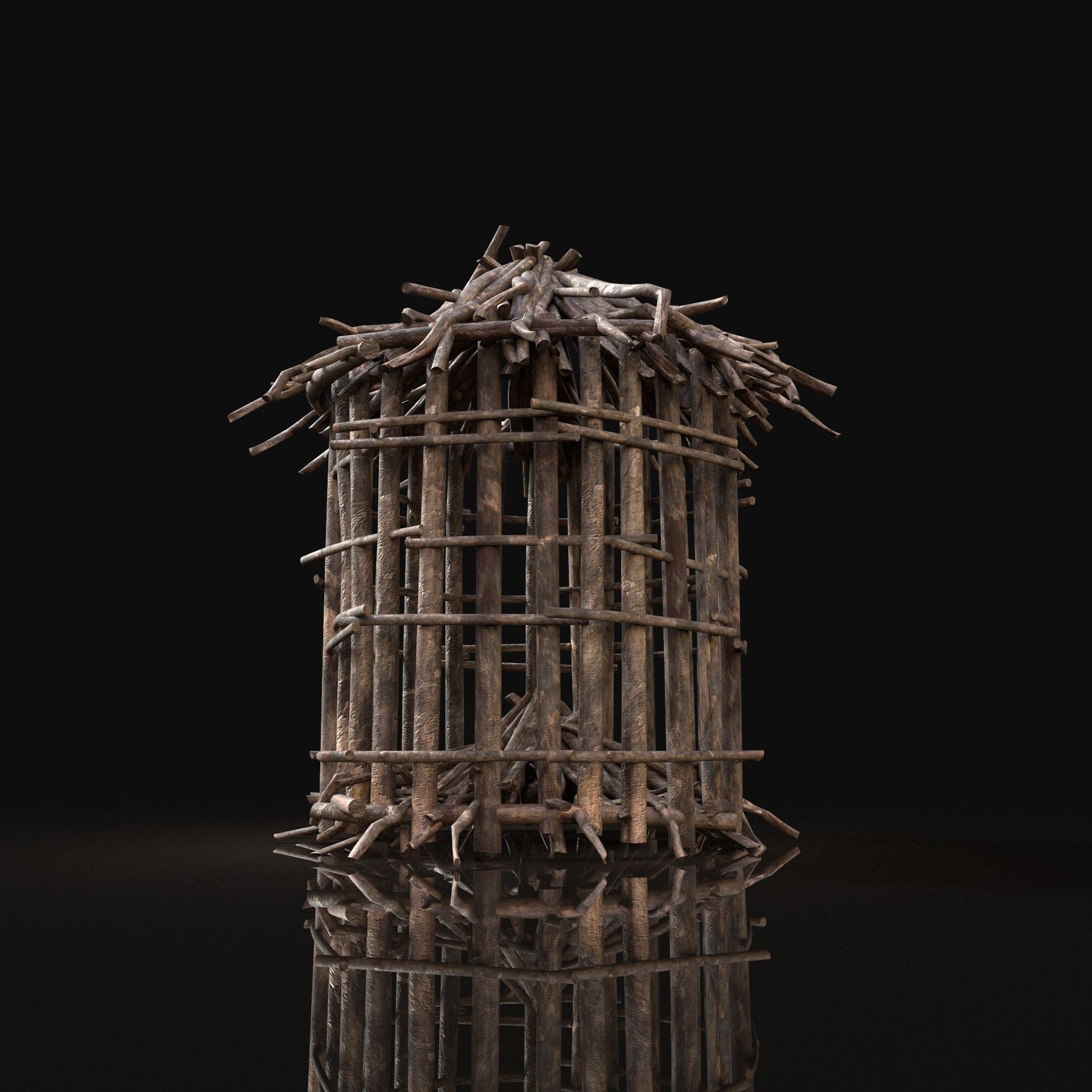 Next Gen AAA Round Animal Cage made of sticks Low-poly 3D model_1