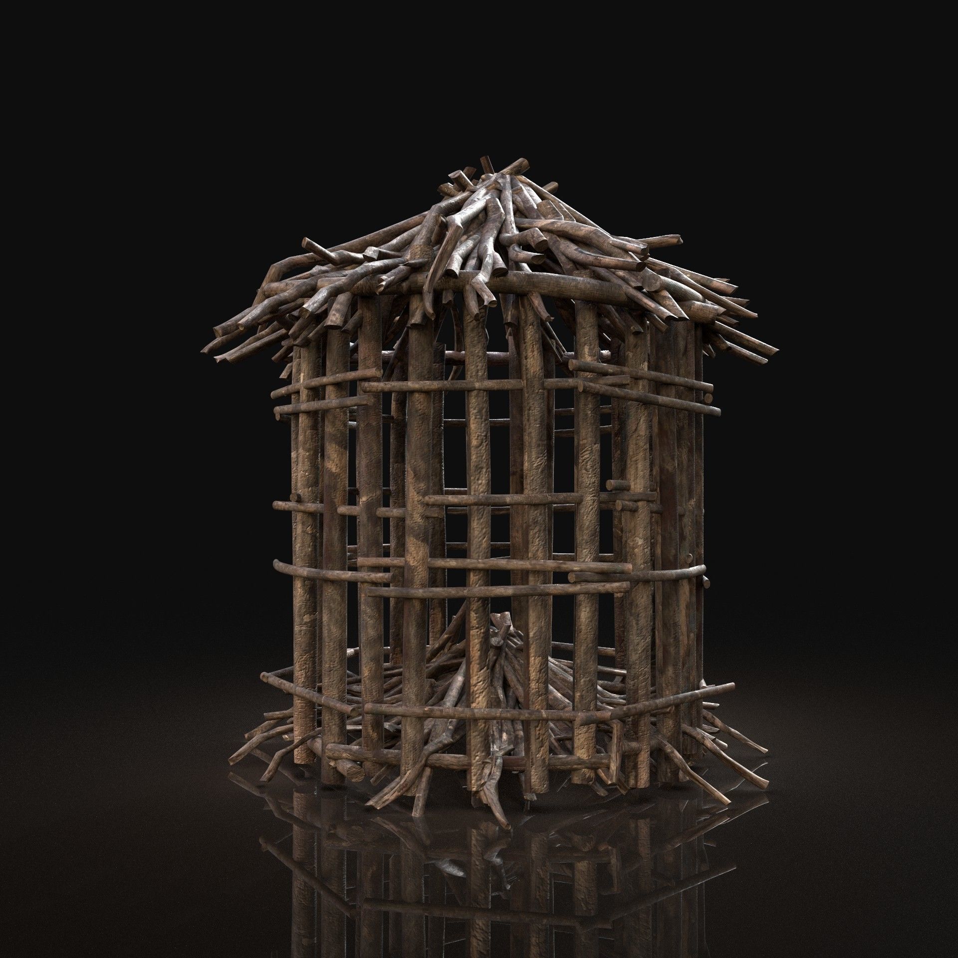 Next Gen AAA Round Animal Cage made of sticks Low-poly 3D model_3