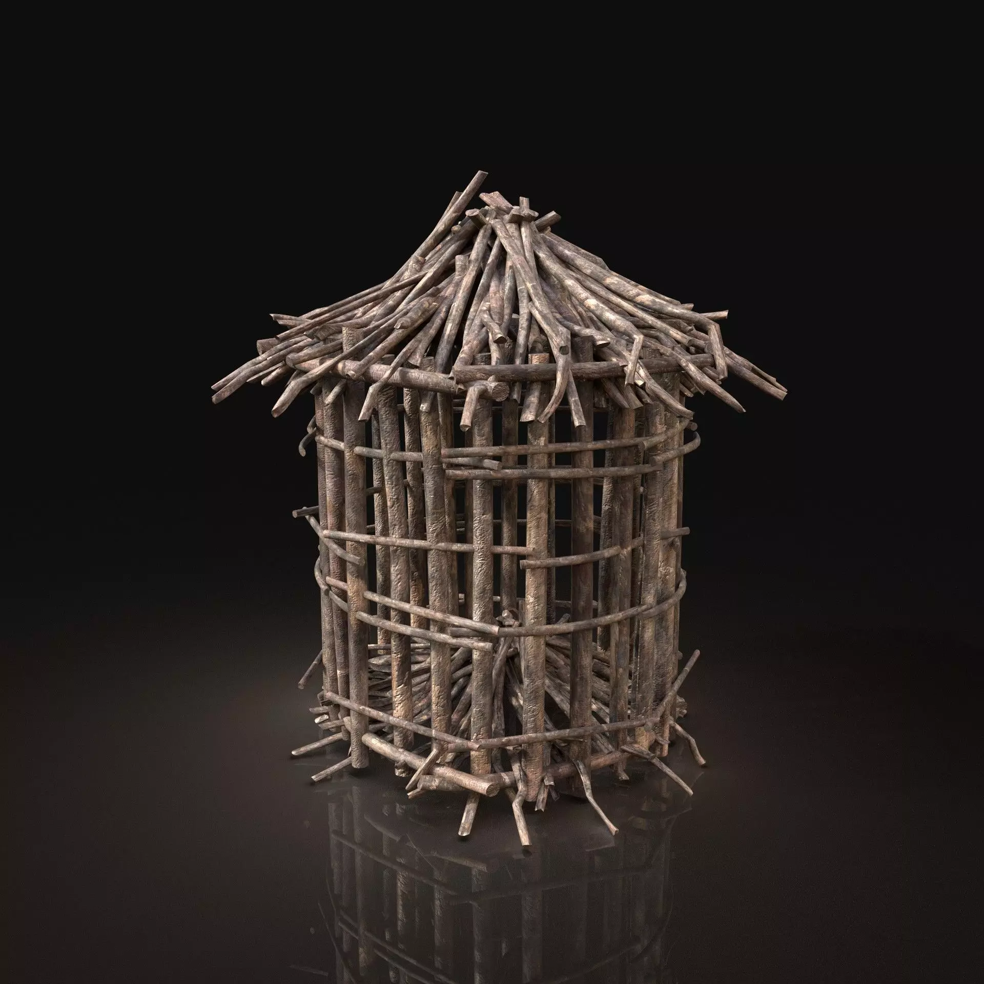 Next Gen AAA Round Animal Cage made of sticks Low-poly 3D model_0