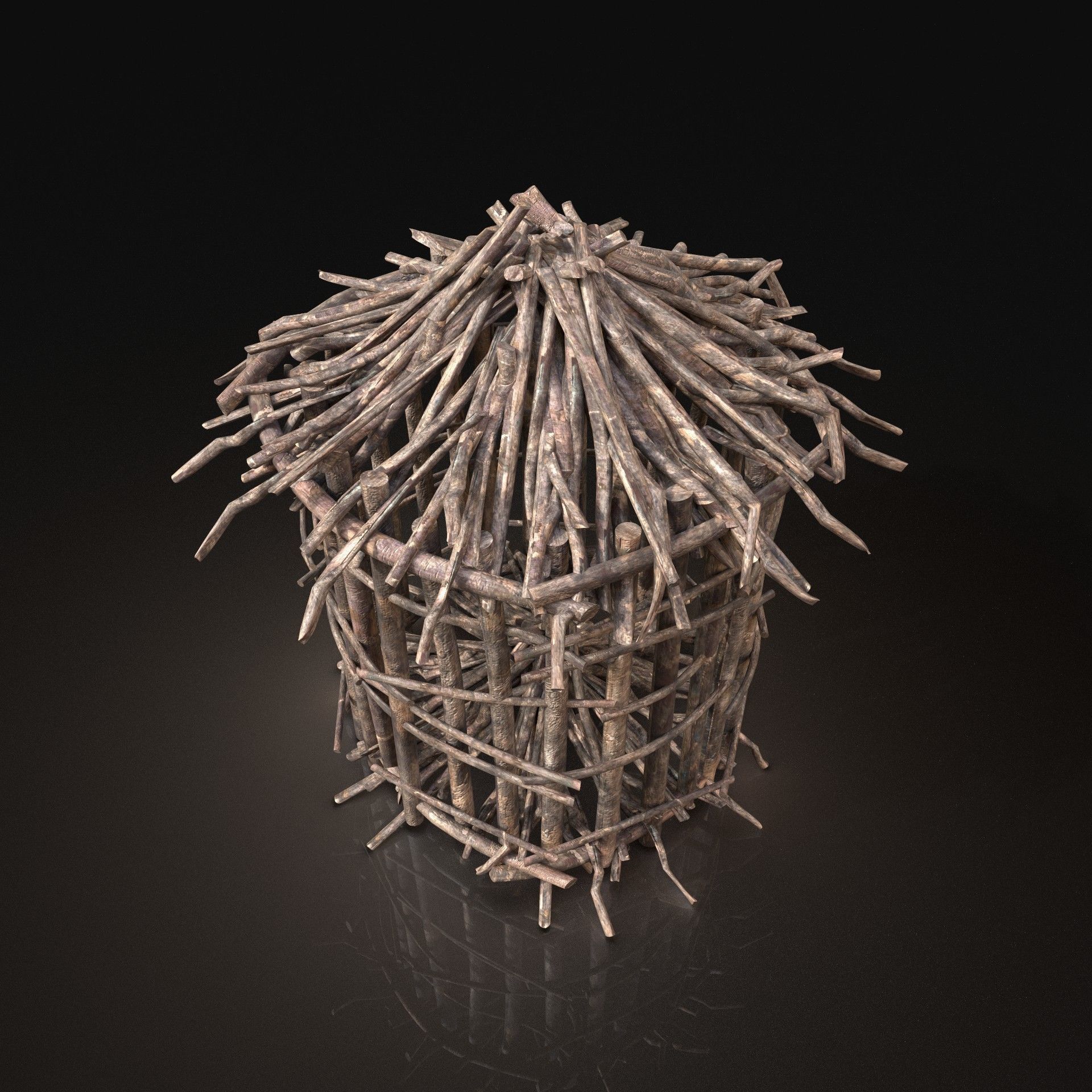 Next Gen AAA Round Animal Cage made of sticks Low-poly 3D model_2