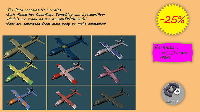 Aircraft military plane flying in sky Low-poly 3D model