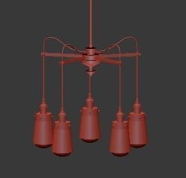 Untitled five light chandelier with brass and glass shades 3D model_4