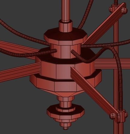 Untitled five light chandelier with brass and glass shades 3D model_1