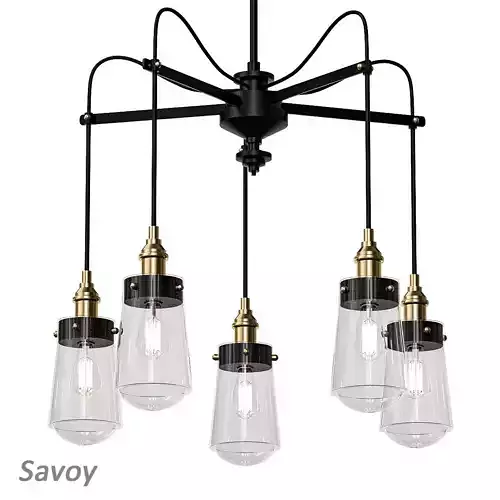 Untitled five light chandelier with brass and glass shades