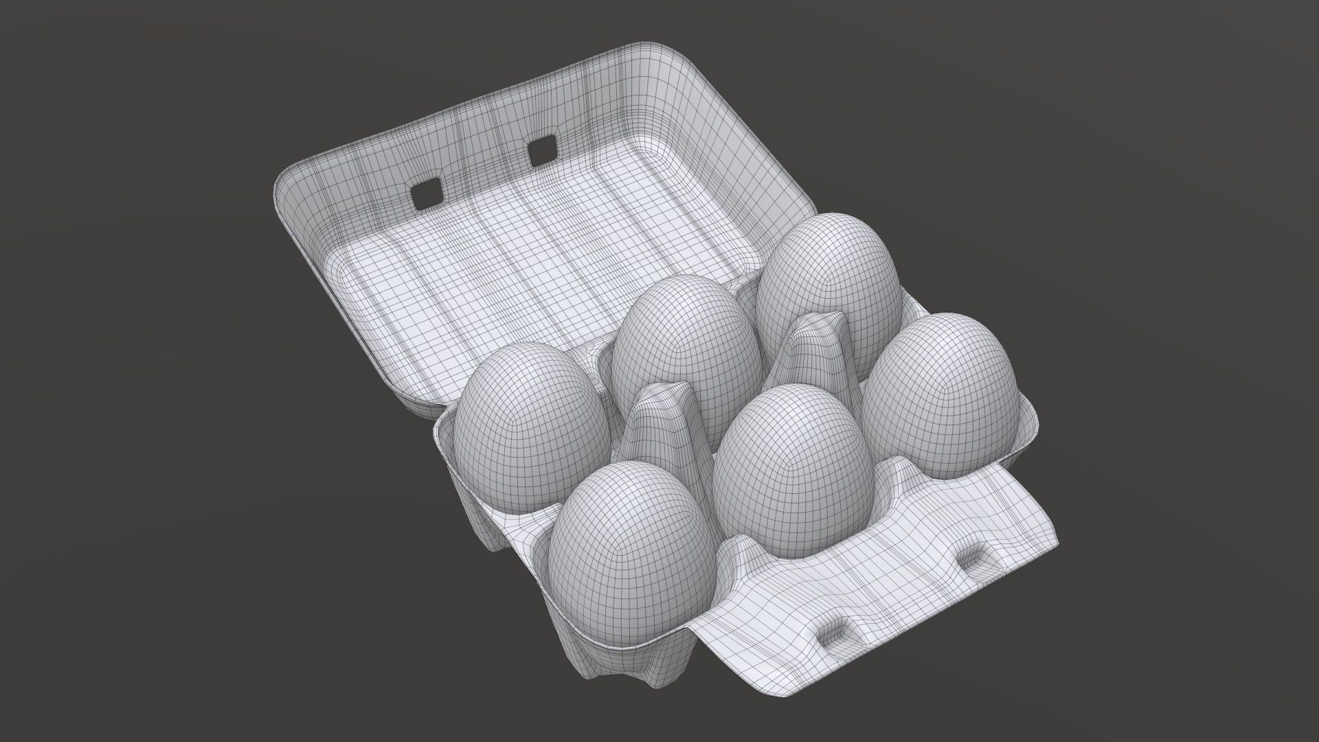 Egg paper cardboard package for 6 eggs opened 3D model_5