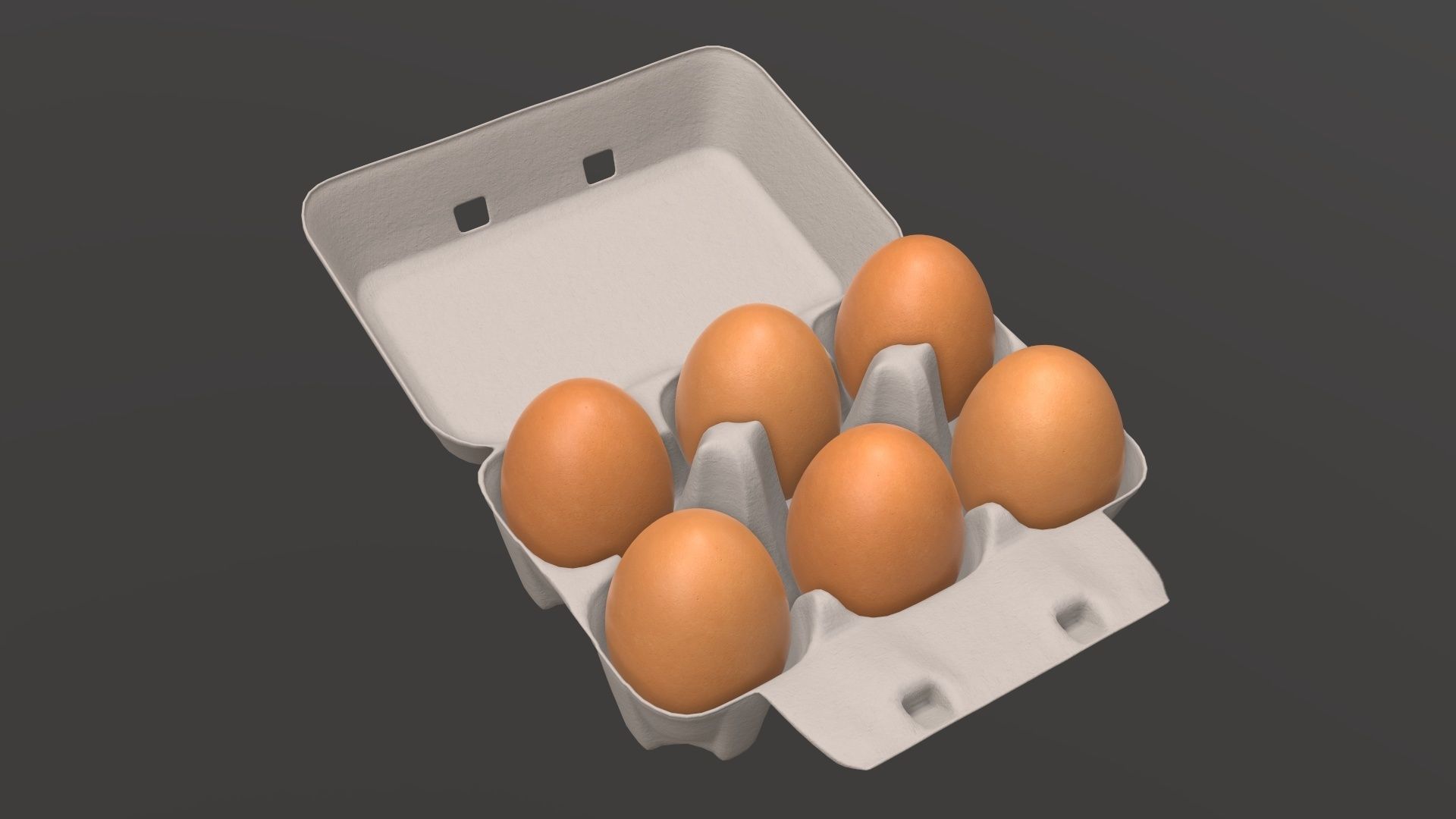 Egg paper cardboard package for 6 eggs opened 3D model_1