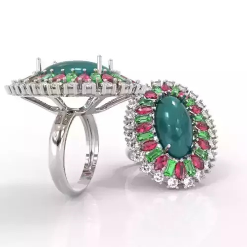 Classic Cabochon Ring and Precious Stones