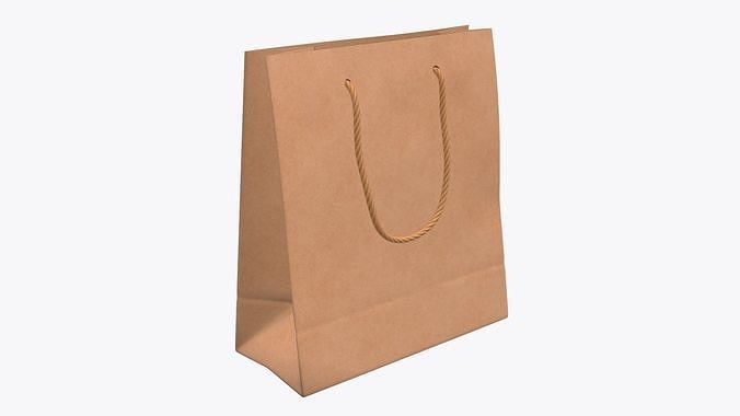 Paper gift food store bag large with string handle 3D model