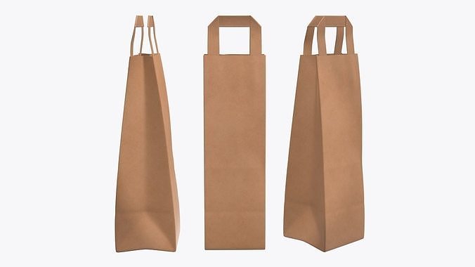 Paper gift food store bag slim with handle 3D model