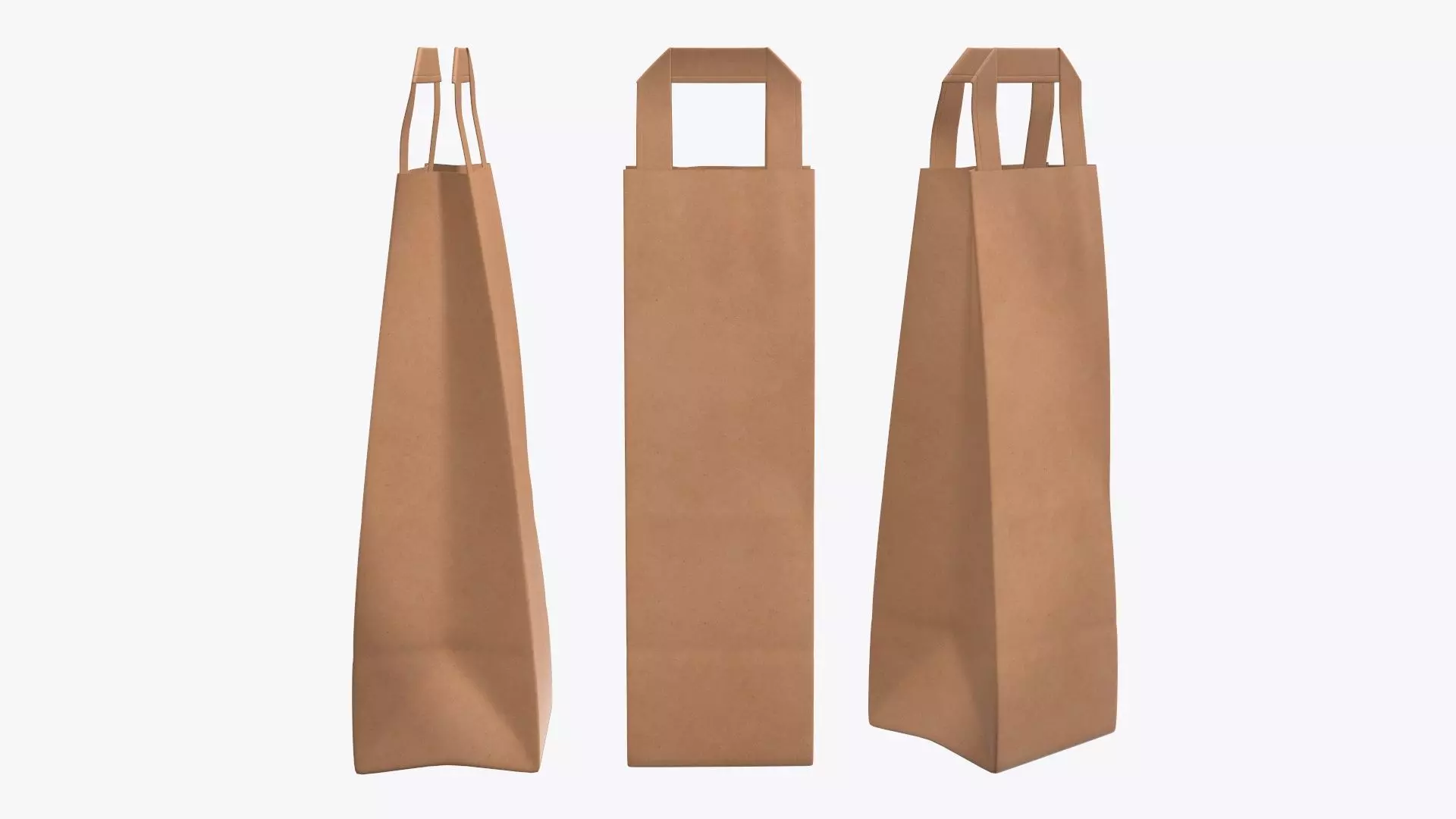 Paper gift food store bag slim with handle 3D model_0
