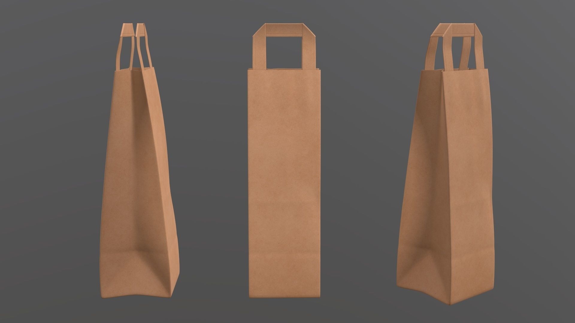 Paper gift food store bag slim with handle 3D model_1