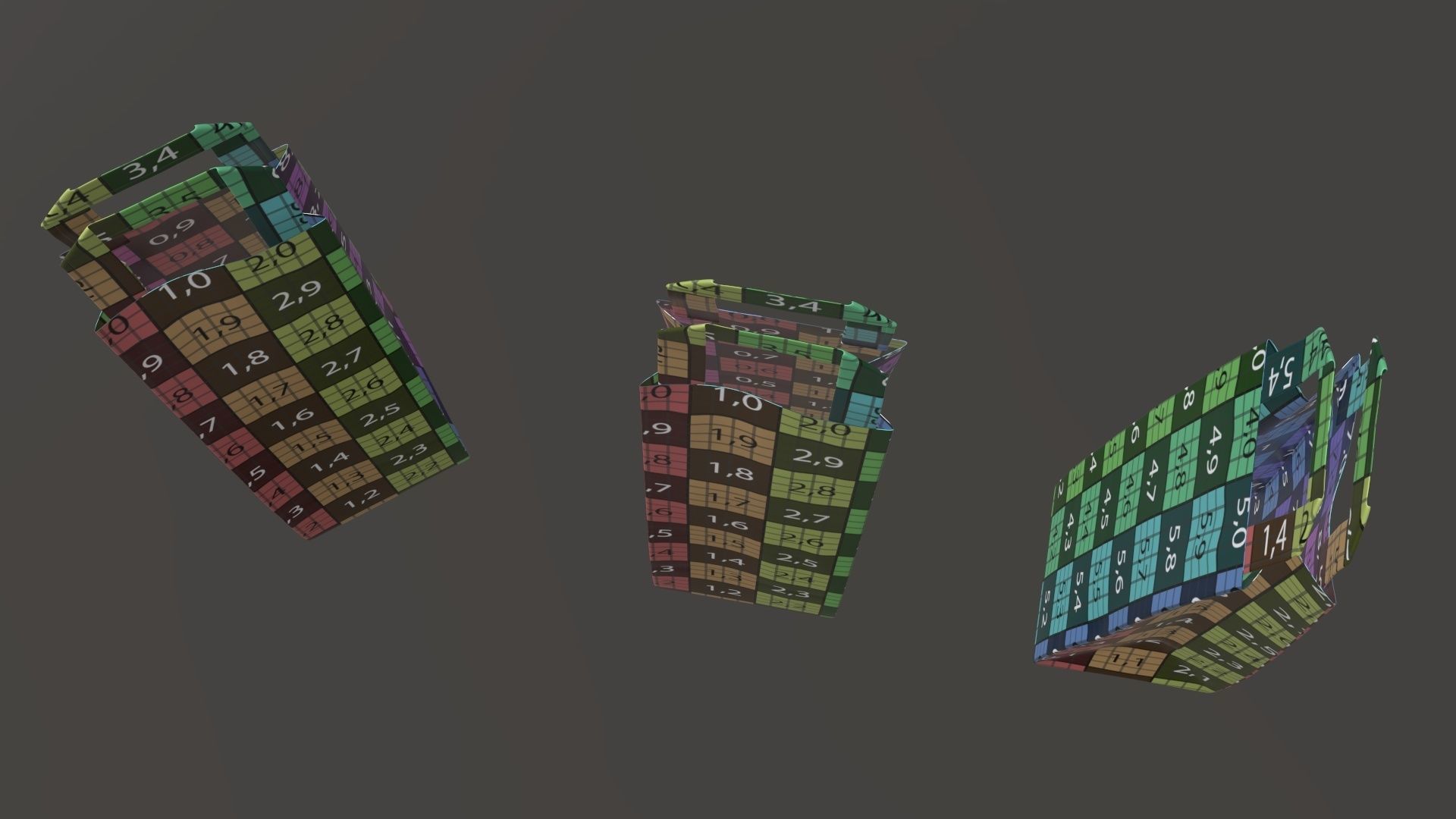 Paper gift food store bag slim with handle 3D model_11