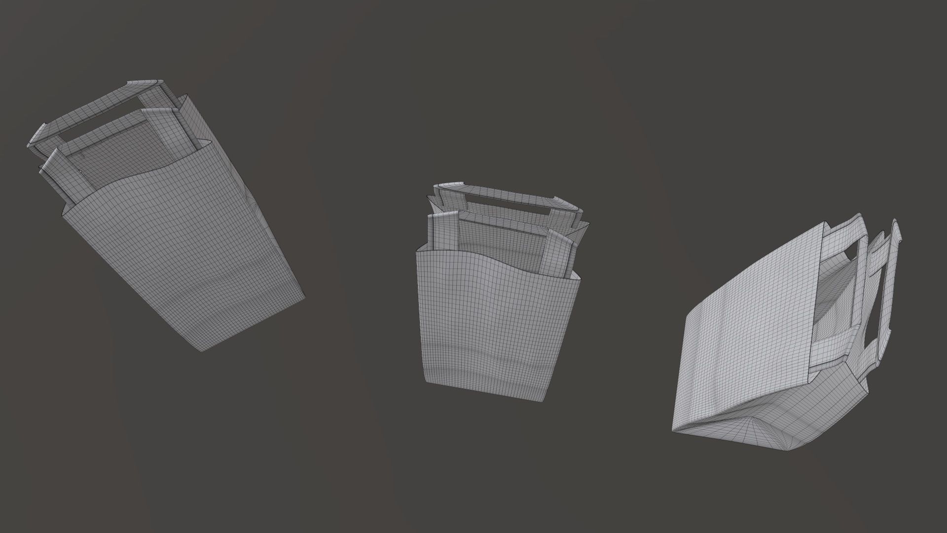 Paper gift food store bag slim with handle 3D model_7