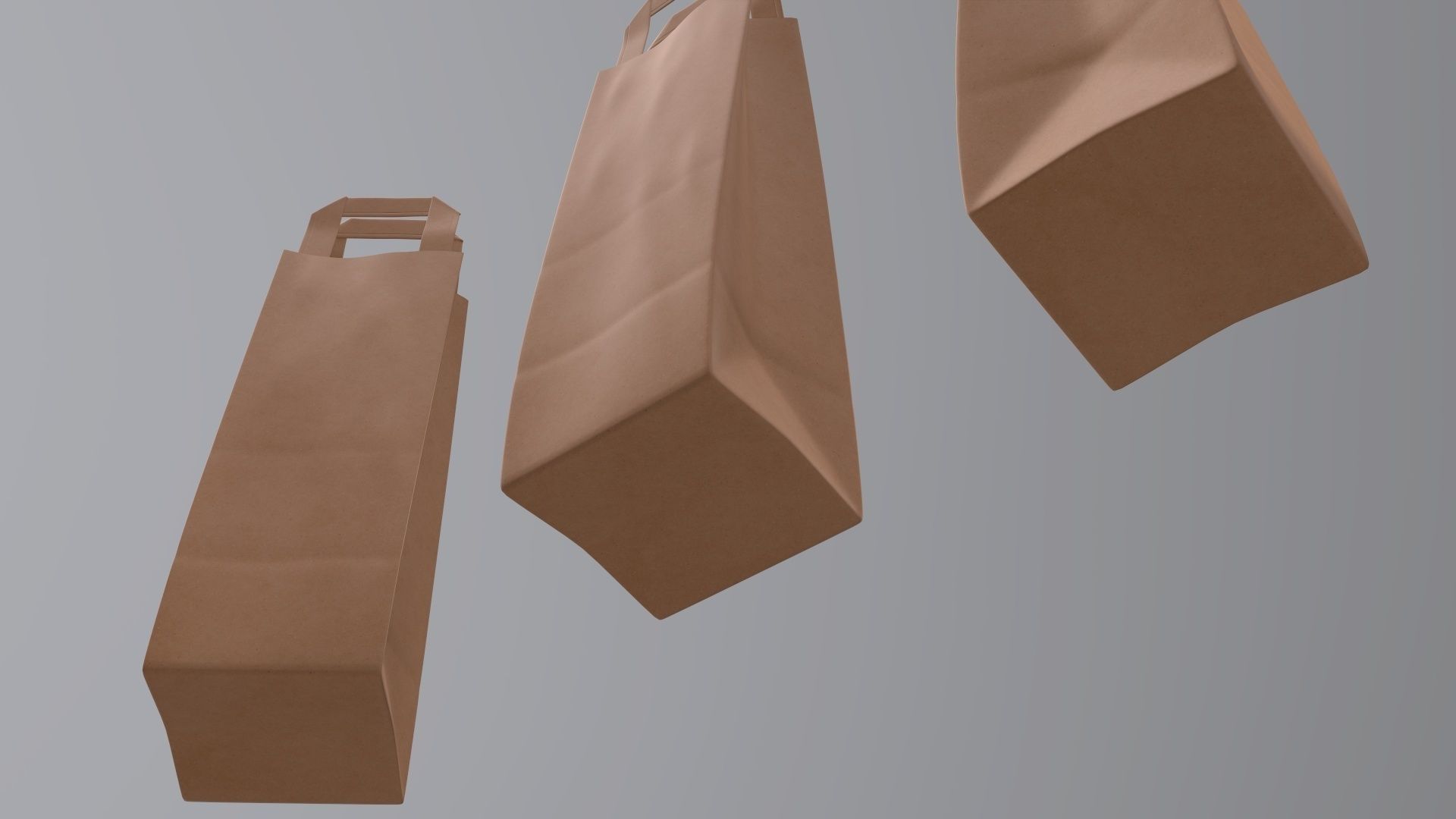 Paper gift food store bag slim with handle 3D model_4