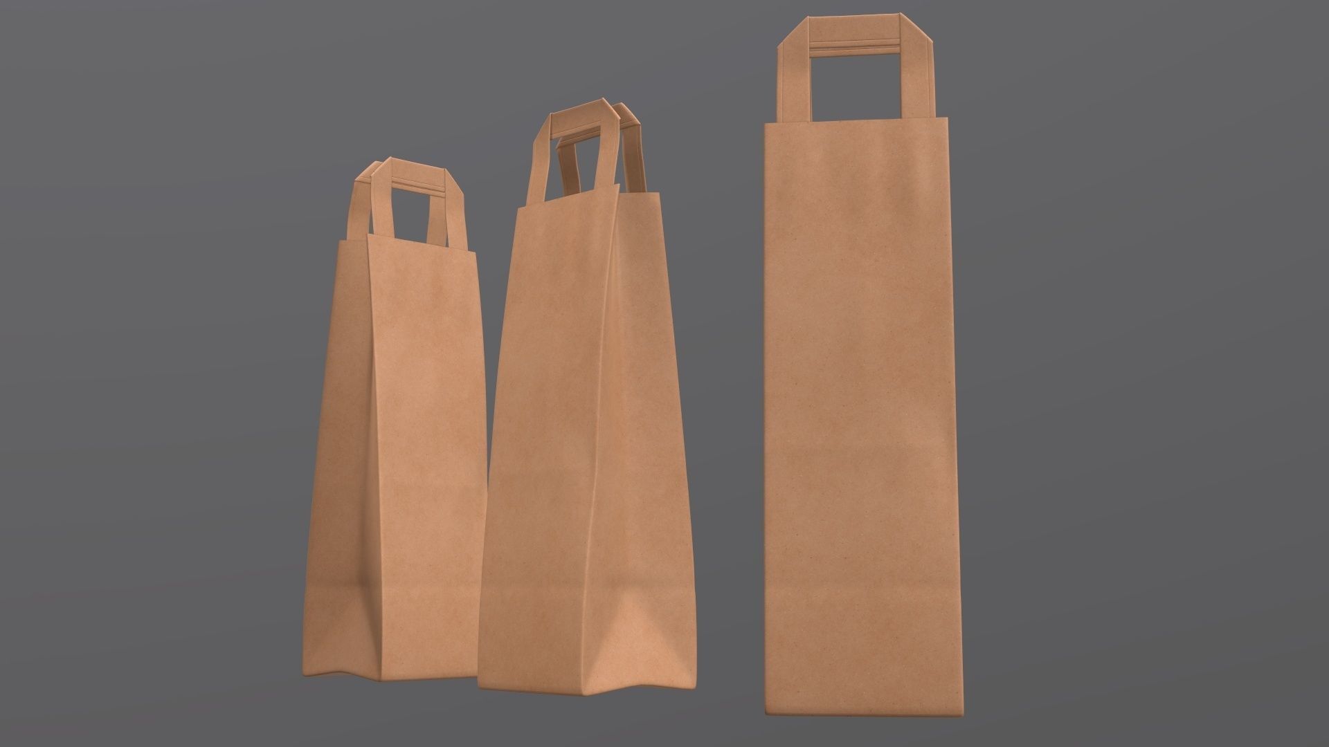 Paper gift food store bag slim with handle 3D model_2