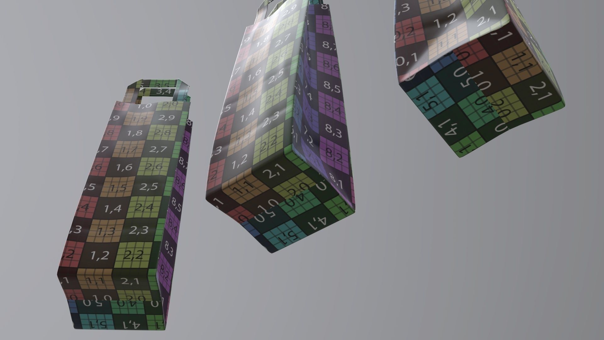 Paper gift food store bag slim with handle 3D model_12