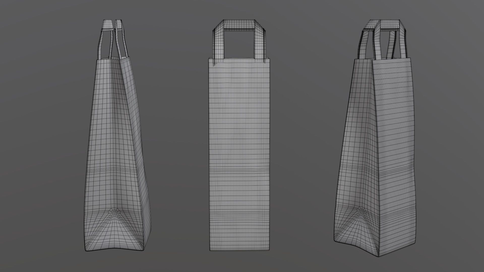 Paper gift food store bag slim with handle 3D model_5