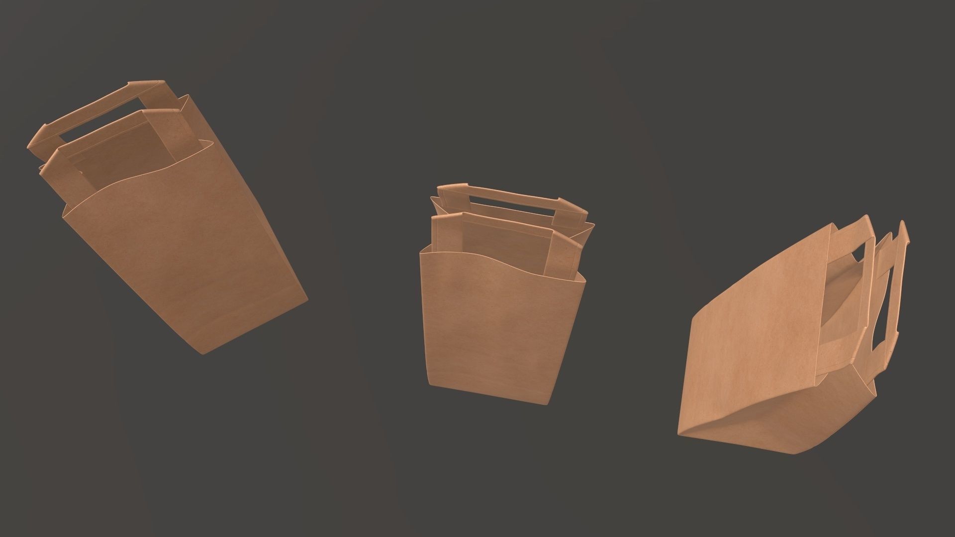 Paper gift food store bag slim with handle 3D model_3