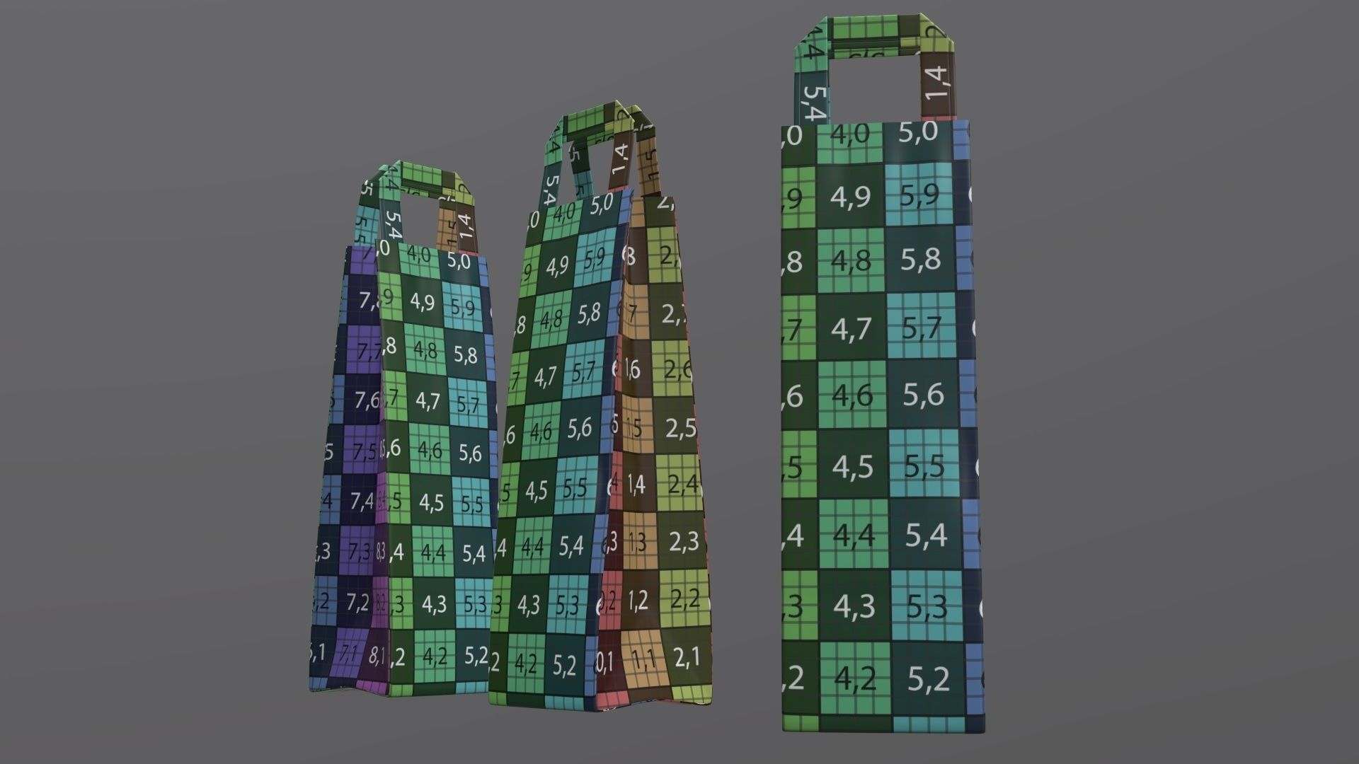 Paper gift food store bag slim with handle 3D model_10