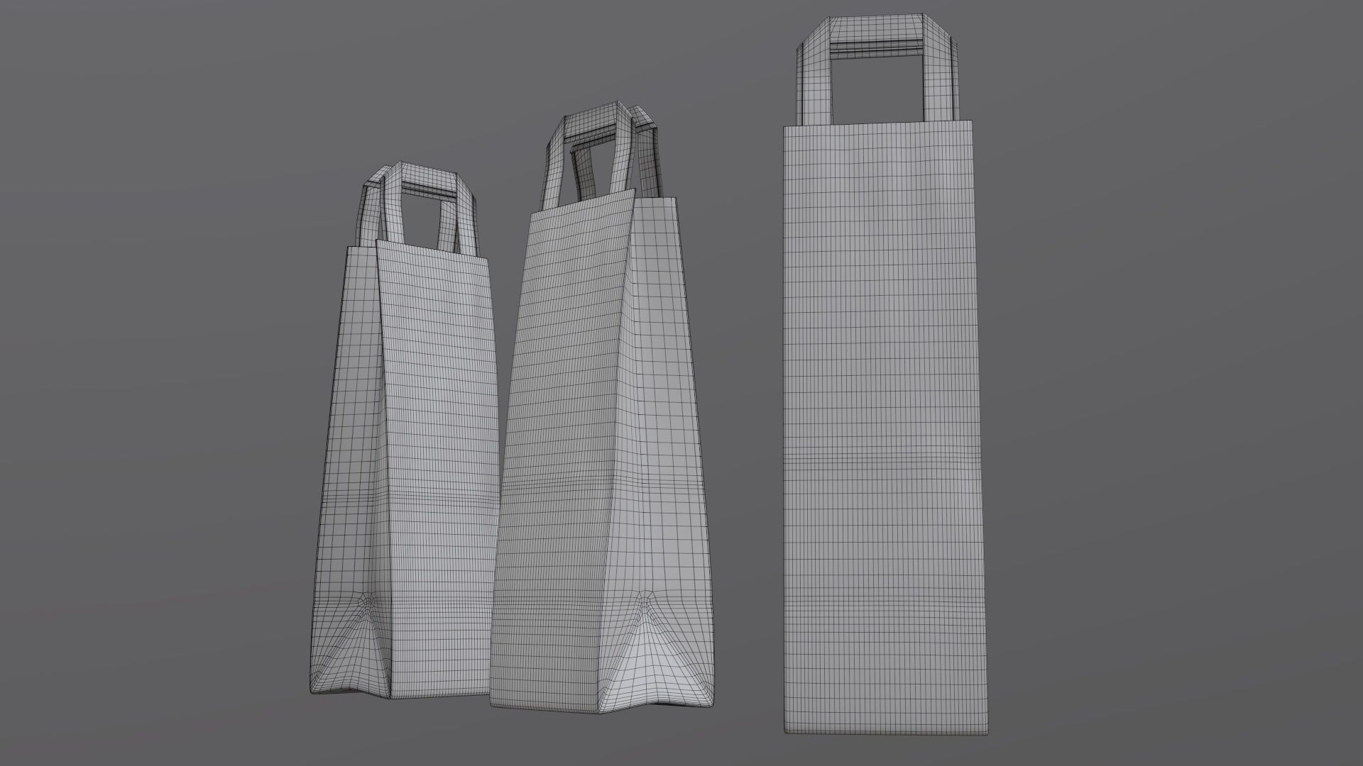 Paper gift food store bag slim with handle 3D model_6