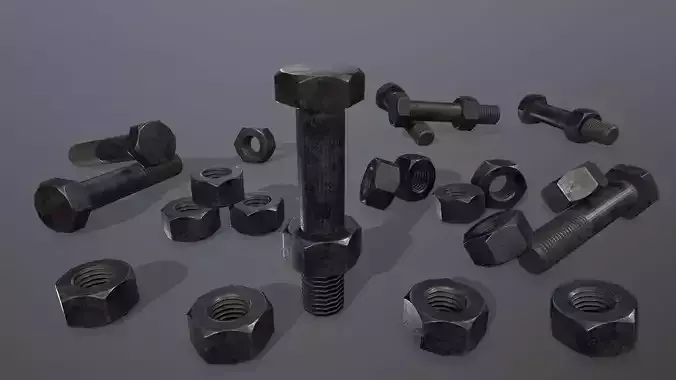 Bolts bolt and nut Low-poly 3D model