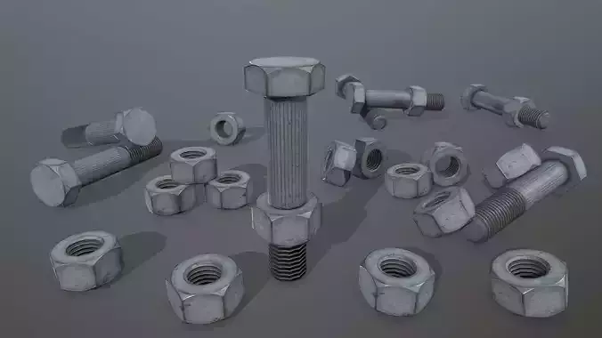 Bolts bolt and nut Low-poly 3D model