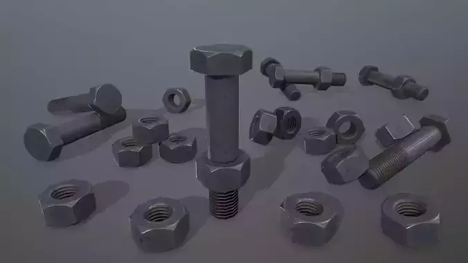 Bolts bolt and nut Low-poly 3D model