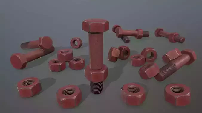 Bolts bolt and nut Low-poly 3D model