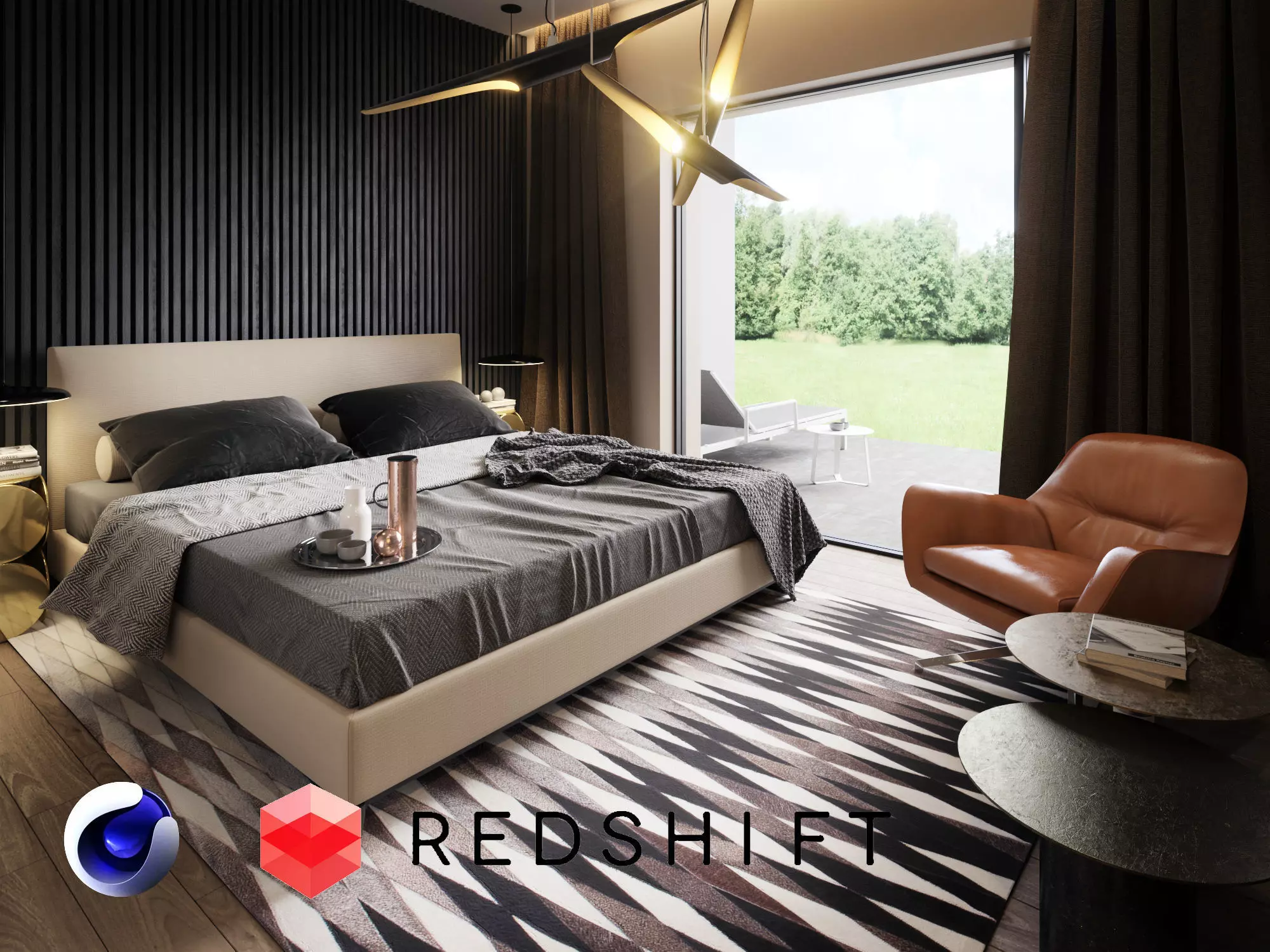 Bedroom Interior Scene for Cinema 4D and Redshift 3D model_0