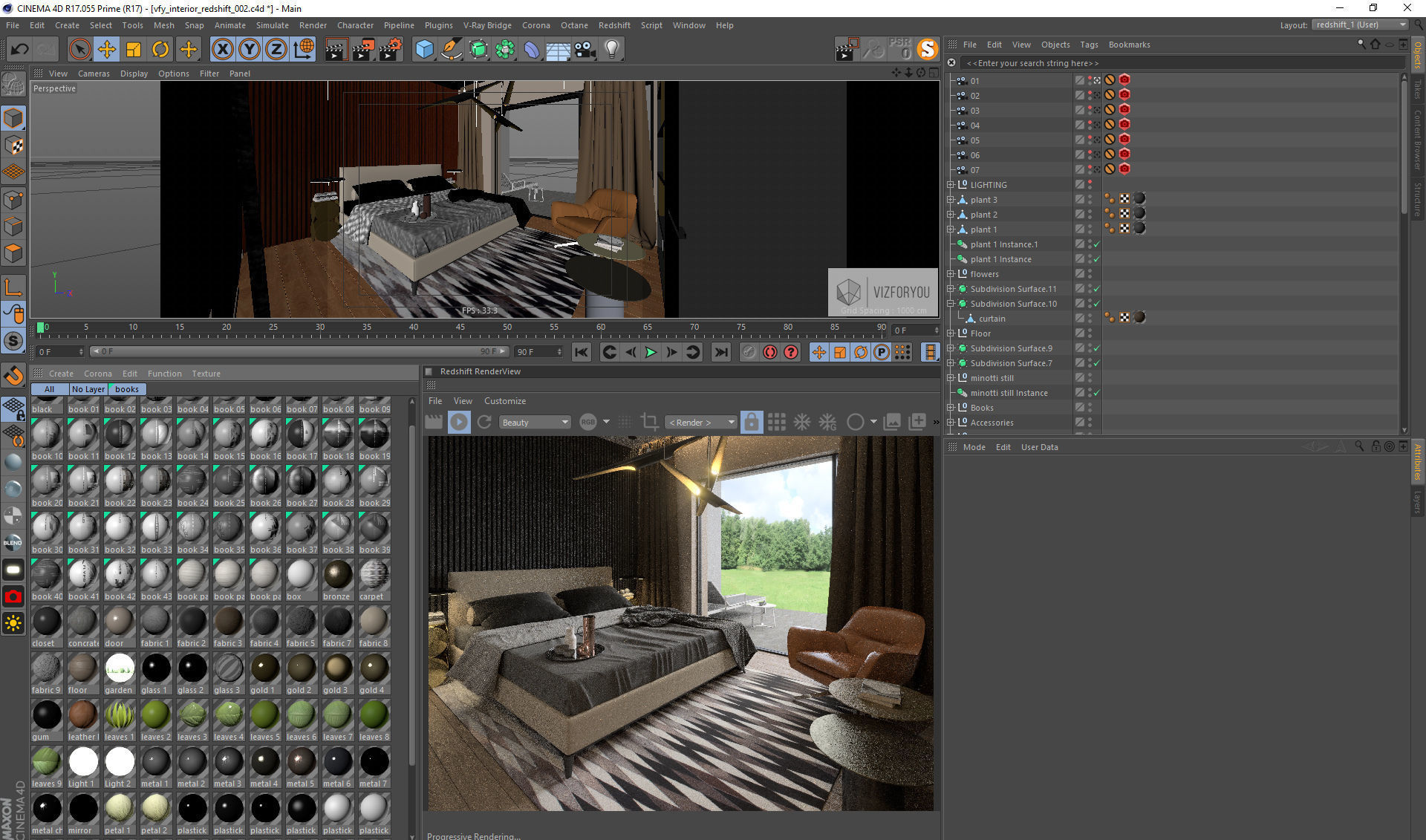 Bedroom Interior Scene for Cinema 4D and Redshift 3D model_14
